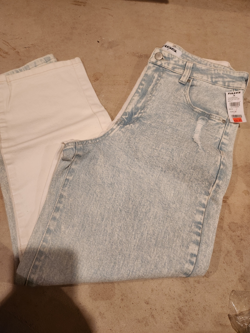RSQ Women's Straight Leg Jeans in Pale Blue 1 Acid Wash Leg & 1 White Leg
